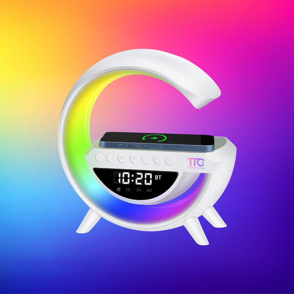 G Shape Led Lamp Wireless Charger Pad Stand Speaker TF Card RGB Night Light Lamp Alarm Clock Fast Charging Station Dock for iPhone Samsung Xiaomi