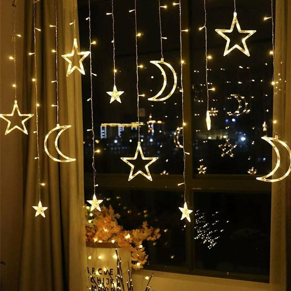 2.5M Led Star and Moon curtain Lights Set - 138 LED Fairy Lights with 8 Dreamy Modes for  Party Decor